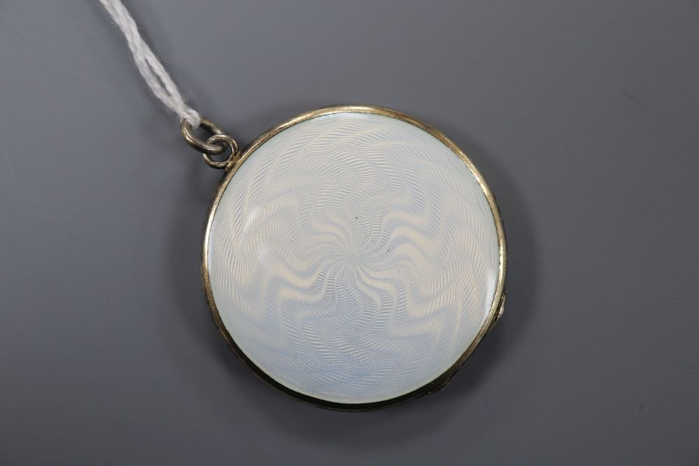 An early-mid 20th century Norwegian? 925S and enamel circular pendant locket, maker, S.G. 35mm, gross 21 grams.